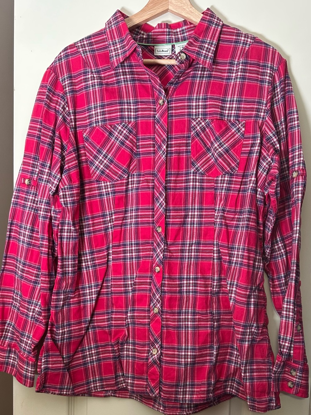 L.L. Bean Pink Plaid Button-Down Shirt